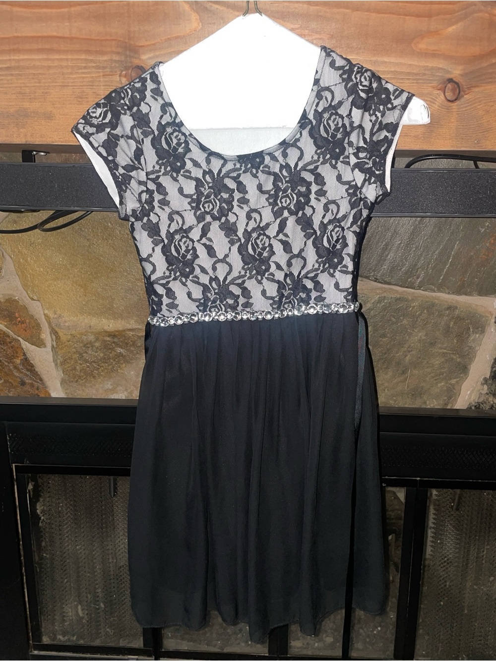 Soprano Black Lace Bodice Dress with Rhinestone Waist